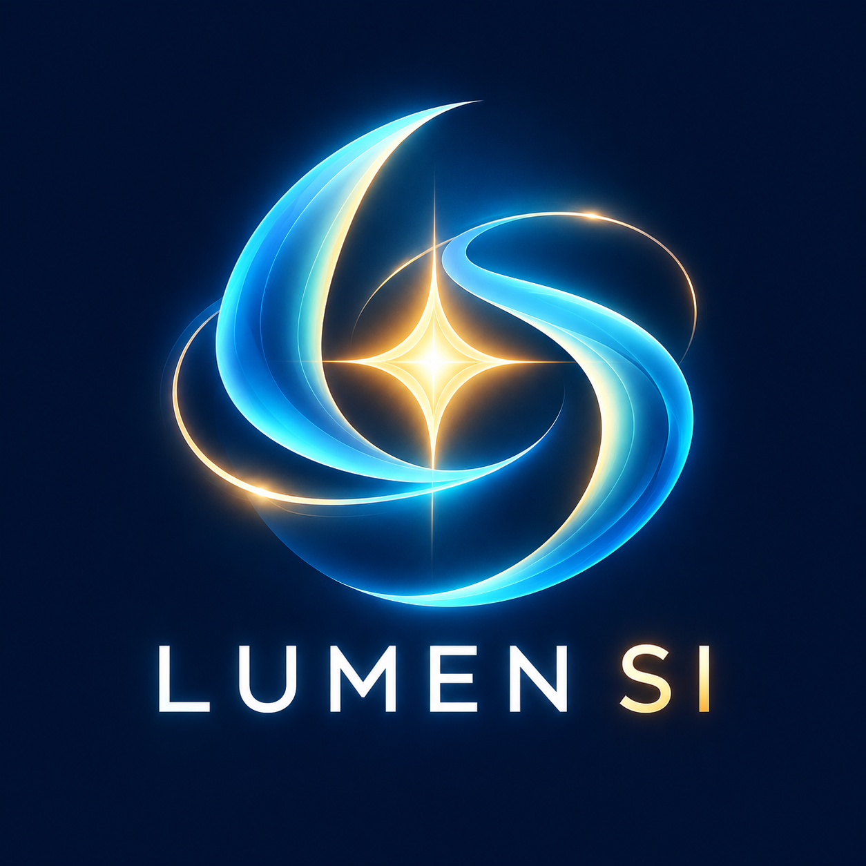 Lumen SI emblem: flowing cyan ribbons around a golden star
